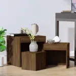 Mese suprapuse, 3 buc, stejar maro, lemn prelucrat GartenMobel Dekor