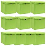 Cutii depozitare cu capace 10 buc. verde, 32x32x32 cm, textil GartenMobel Dekor