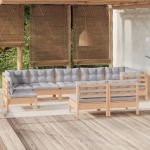 Set mobilier de grădină cu perne gri, 9 piese, lemn masiv pin GartenMobel Dekor