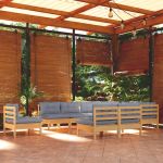 Set mobilier grădină cu perne, 10 piese, gri, lemn masiv pin GartenMobel Dekor