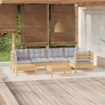 Set mobilier grădină cu perne gri, 7 piese, lemn masiv de pin GartenMobel Dekor