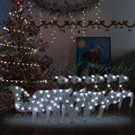 Decor Crăciun cu reni și sanie, 140 LED-uri, argintiu, exterior GartenMobel Dekor