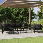 Set mobilier de grădină cu perne, 9 piese, antracit, aluminiu GartenMobel Dekor