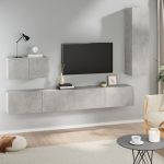 Set dulap TV, 4 piese, gri beton, lemn prelucrat GartenMobel Dekor