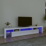 Comodă TV cu lumini LED, alb extralucios, 215x36,5x40cm GartenMobel Dekor