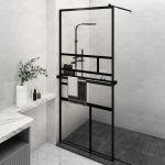 Paravan duș walk-in cu raft negru 100x195cm sticlă ESG/aluminiu GartenMobel Dekor