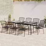 Set de masă pentru grădină, 9 piese, antracit, oțel  GartenMobel Dekor