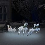 Decorațiune de Crăciun cu reni & sanie 60 LED argintiu exterior GartenMobel Dekor