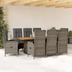 Set mobilier grădină cu perne, 9 piese, gri, poliratan GartenMobel Dekor