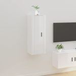 Dulap TV montat pe perete, alb extralucios, 40x34,5x100 cm GartenMobel Dekor