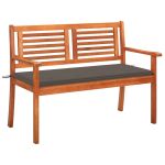 Bancă grădină 2 locuri, cu pernă, 120 cm, lemn masiv eucalipt GartenMobel Dekor
