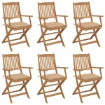Scaune grădină pliabile, cu perne, 6 buc., lemn masiv de acacia GartenMobel Dekor