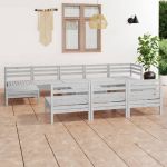 Set mobilier de grădină, 11 piese, alb, lemn masiv de pin GartenMobel Dekor