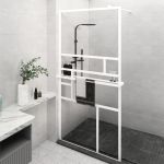 Paravan duș walk-in cu raft alb 100x195 cm sticlă ESG/aluminiu GartenMobel Dekor