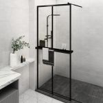 Paravan duș walk-in cu raft negru 90x195 cm sticlă ESG/aluminiu GartenMobel Dekor