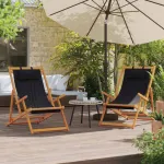 Scaune de plajă pliante, 2 buc., negru, material textil GartenMobel Dekor