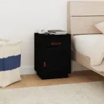 Noptieră, negru, 40x34x55 cm, lemn masiv de pin GartenMobel Dekor