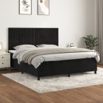 Pat box spring cu saltea, negru, 180x200 cm, catifea GartenMobel Dekor