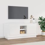Comodă TV, alb extralucios, 102x35x45 cm, lemn prelucrat GartenMobel Dekor