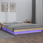 Cadru de pat cu LED, 150x200 cm, lemn masiv, King Size 5FT GartenMobel Dekor