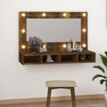 Dulap cu oglindă și LED, stejar fumuriu, 90x31,5x62 cm GartenMobel Dekor