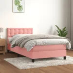 Pat box spring cu saltea, roz, 90x200 cm, catifea GartenMobel Dekor
