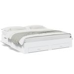 Cadru de pat cu sertare alb 200x200 cm lemn prelucrat GartenMobel Dekor