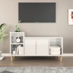 Comodă TV, alb extralucios, 100x35x55 cm, lemn prelucrat GartenMobel Dekor