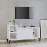 Comodă TV, alb extralucios, 100x35x55 cm, lemn prelucrat GartenMobel Dekor