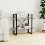 Bibliotecă 2 niveluri gri sonoma 80x30x70 cm lemn compozit GartenMobel Dekor