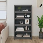 Bibliotecă, gri, 80x35x154 cm, lemn masiv de pin GartenMobel Dekor