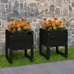 Jardiniere, 2 buc, Negru, 40x40x52,5 cm, lemn masiv de pin GartenMobel Dekor