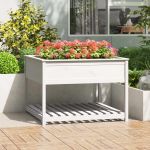 Jardinieră cu raft, alb, 111,5x111,5x81 cm, lemn masiv de pin GartenMobel Dekor