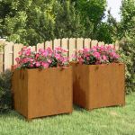 Jardiniere cu picioare 2 buc. ruginiu 49x47x50 cm oțel corten GartenMobel Dekor