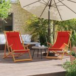 Scaune de plajă pliante, 2 buc., roșu, material textil GartenMobel Dekor