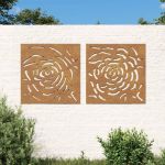 Decor de perete 2 buc. 55x55 cm model trandafiri oțel Corten GartenMobel Dekor