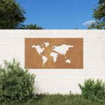 Decor perete grădină 105x55 cm design harta lumii oțel Corten GartenMobel Dekor