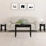Mese suprapuse, 3 buc., negru, lemn masiv de pin GartenMobel Dekor