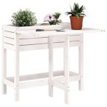 Jardinieră de grădină cu blat pliabil alb lemn masiv pin GartenMobel Dekor