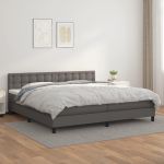 Pat box spring cu saltea, gri, 200x200 cm, piele ecologică GartenMobel Dekor