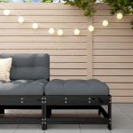 Taburet de grădină cu pernă, negru, lemn masiv de pin GartenMobel Dekor