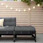 Taburet de grădină cu pernă, negru, lemn masiv de pin GartenMobel Dekor