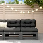 Canapele de mijloc cu perne, 2 buc., gri, lemn masiv de pin GartenMobel Dekor