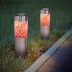 Lampa Solara LED tip Stalpisor Metalic cu Design de Sticla Sparta, Lumina Alb Cald, Inaltime 33cm