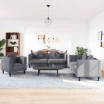 Set canapea cu perne, 3 piese, gri închis, catifea GartenMobel Dekor