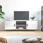 Comodă TV, alb extralucios, 150x30x50 cm, lemn compozit GartenMobel Dekor