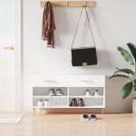 Bancheta pantofar, alb extralucios, 102x35x55 cm, lemn compozit GartenMobel Dekor