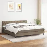 Pat box spring cu saltea, gri taupe, 200x200 cm, textil GartenMobel Dekor
