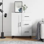 Servantă, alb extralucios, 69,5x34x90 cm, lemn compozit GartenMobel Dekor