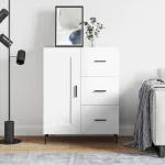 Servantă, alb extralucios, 69,5x34x90 cm, lemn compozit GartenMobel Dekor